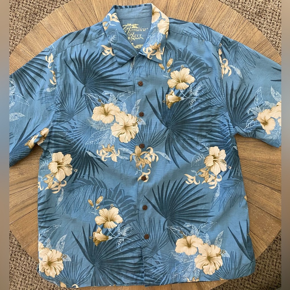 Jamaica Jaxx Blue Silk Hawaiian Shirt